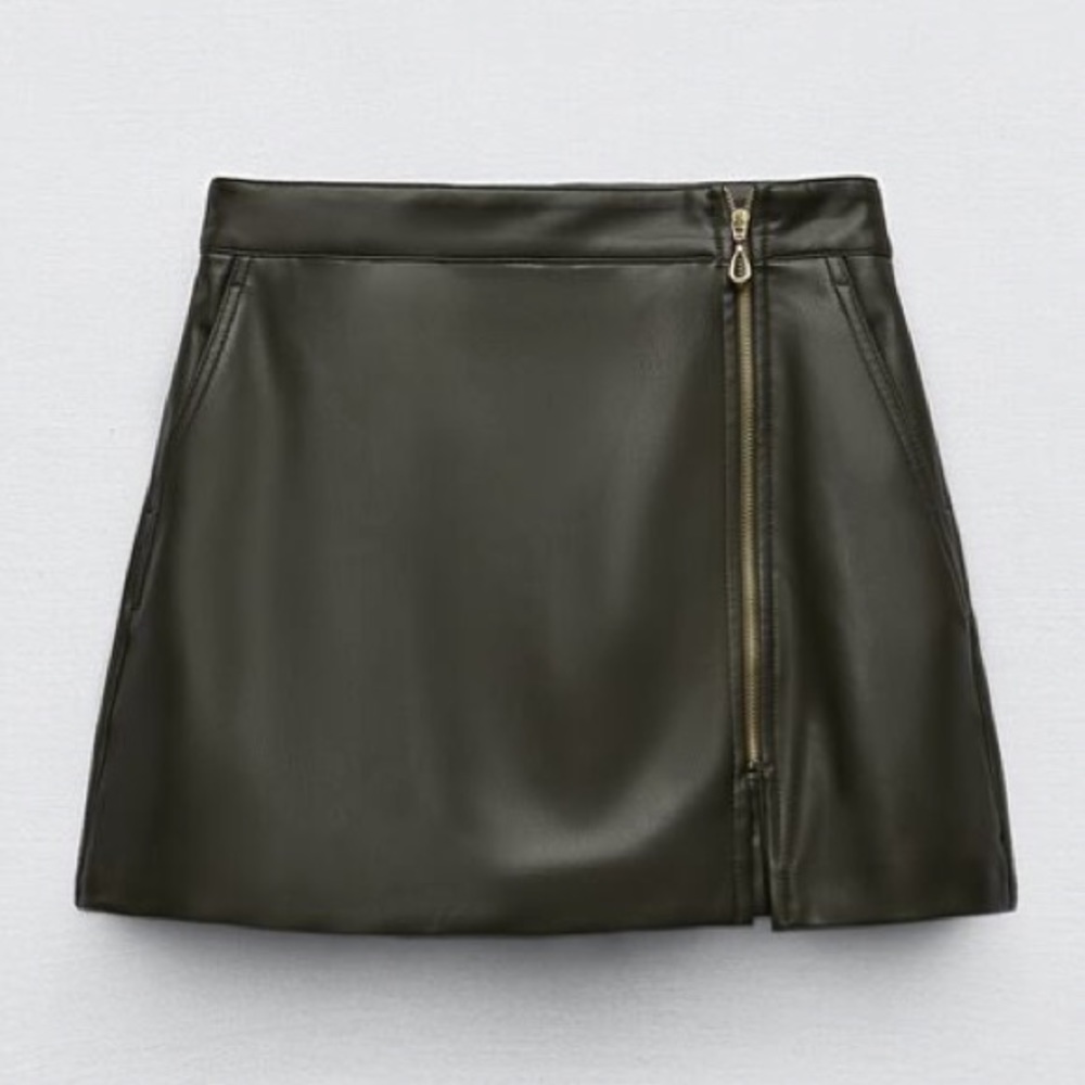 Zara Faux Leather Skort with Gold Zipper